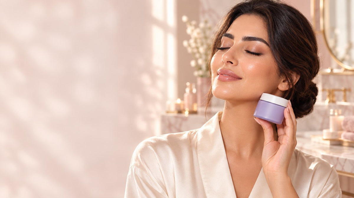 امرأة تضع كريم نوزا على رقبتها
